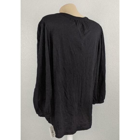 Style & Co Blouse 0X Balloon Sleeve Tassel Ties Black Split Neck Career Layering - Picture 4 of 8